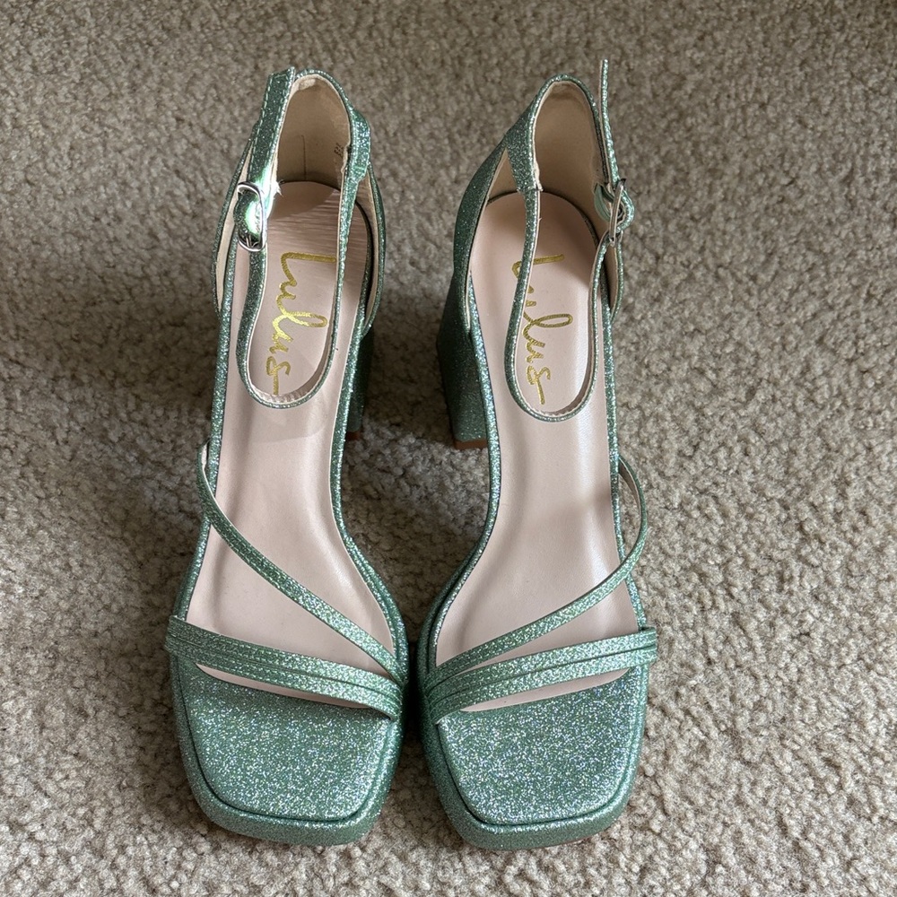 Lulu's Green Glitter Heels